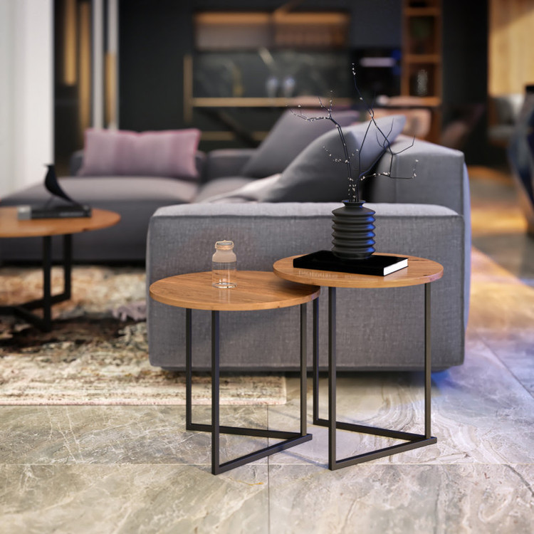 ست پینترستی میز عسلی مینیمال فلز و چوب - مدل T201 (مجموعه دو عددی)